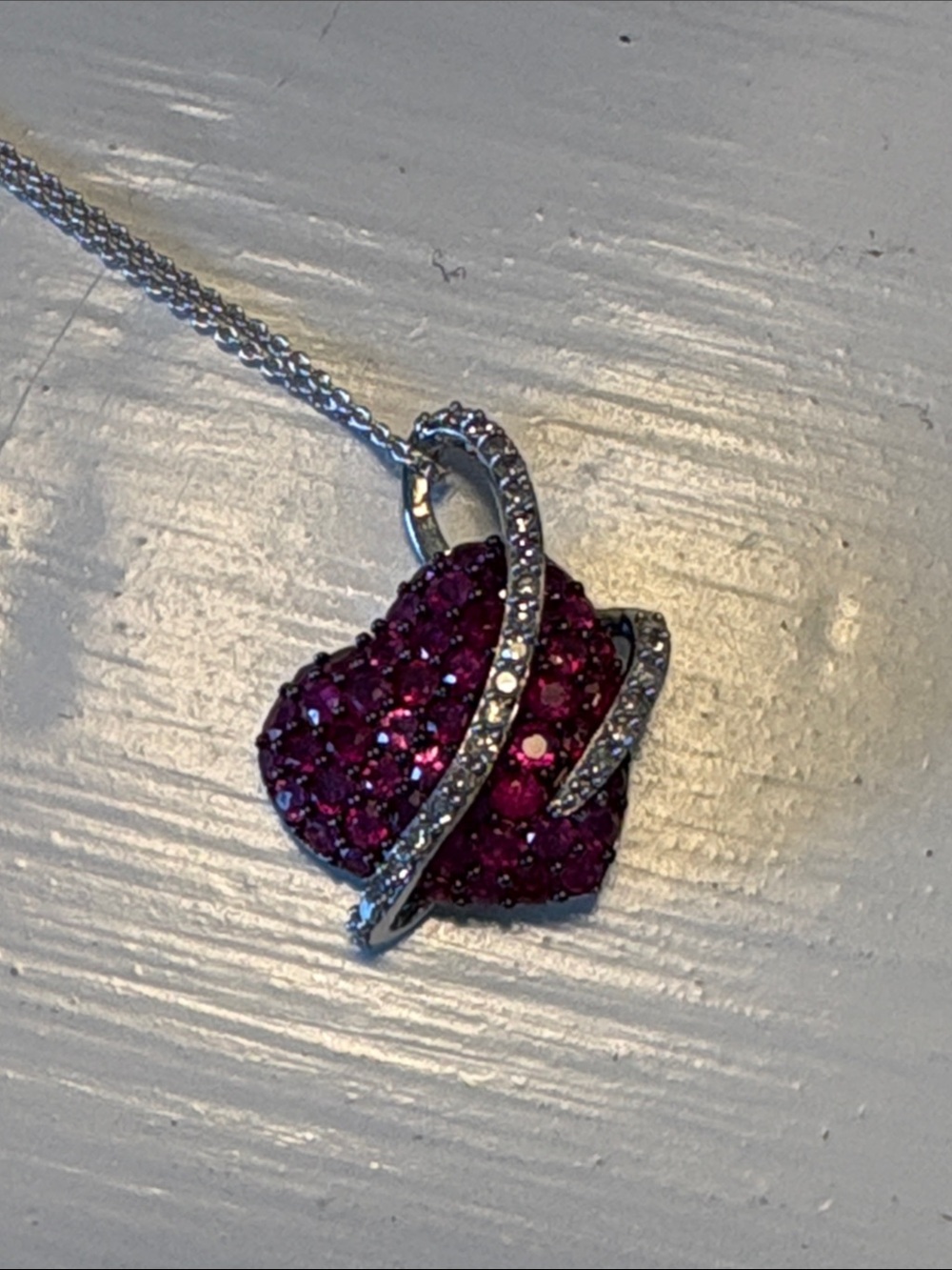 Ruby and diamond heart necklace